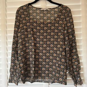 LOFT Top Floral Long Sleeve Brown XS